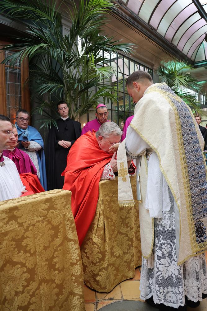 Le cardinal reçoit la première bénédiction des nouveaux prêtres