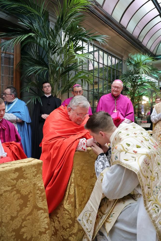 Le cardinal reçoit la première bénédiction des nouveaux prêtres